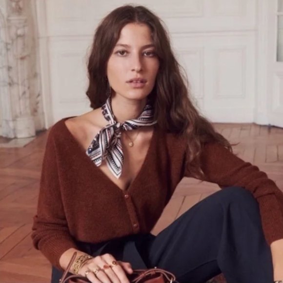 SEZANE Barry Alpaga cardigan jumper in color Moka size Small - Picture 3 of 8